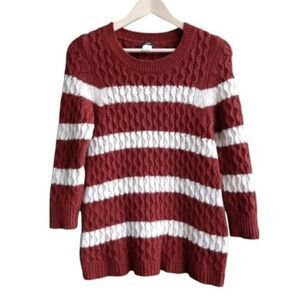J.Crew Sweater 100% Merino Wool Chunky Cable Knit Wide Stripes Size S